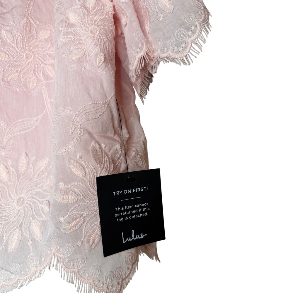 Lulus NWT Pink Floral Embroidered Tie Front Crop Top Scallop Hem Size Medium - Picture 5 of 9